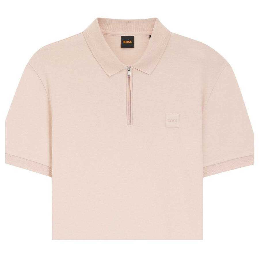 BOSS Slim Fit Logo Patch Light Pink Half Zip Polo Shirt