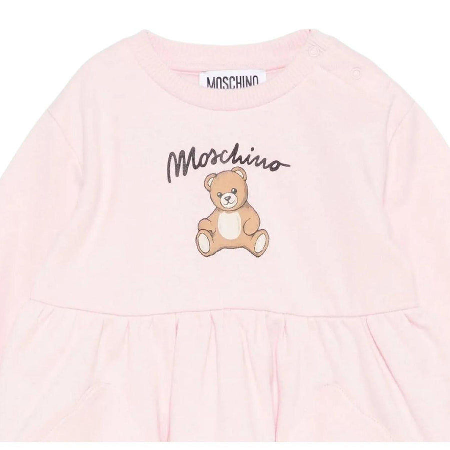 Moschino Baby Teddy Bear Logo Pink Sweat Dress