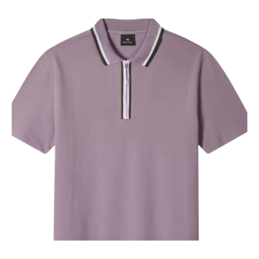 Paul Smith Washed Mauve Regular Fit Contrast Half Zip Polo Shirt