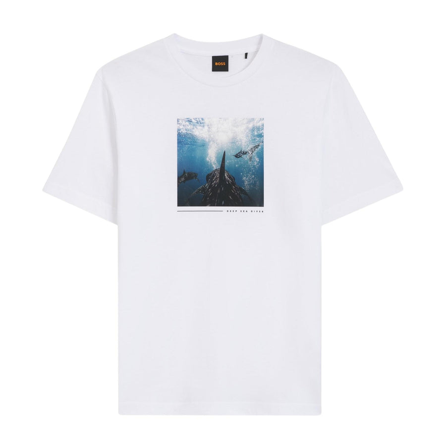 BOSS Cotton-Jersey Printed Artwork White T-Shirt