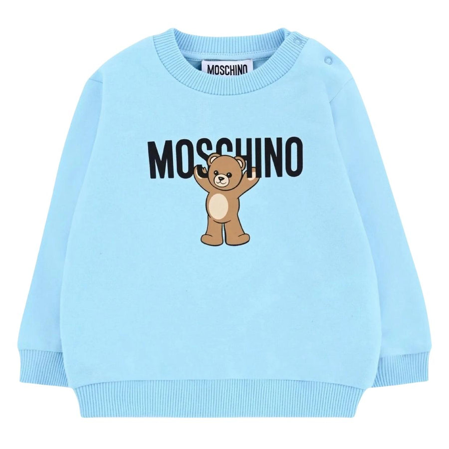 Moschino Baby Teddy Bear Logo Sky Blue Crew Neck Sweatshirt