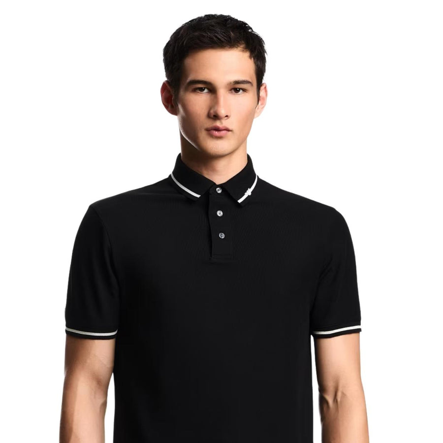 Emporio Armani Micro Eagle Embroidery Black Polo Shirt