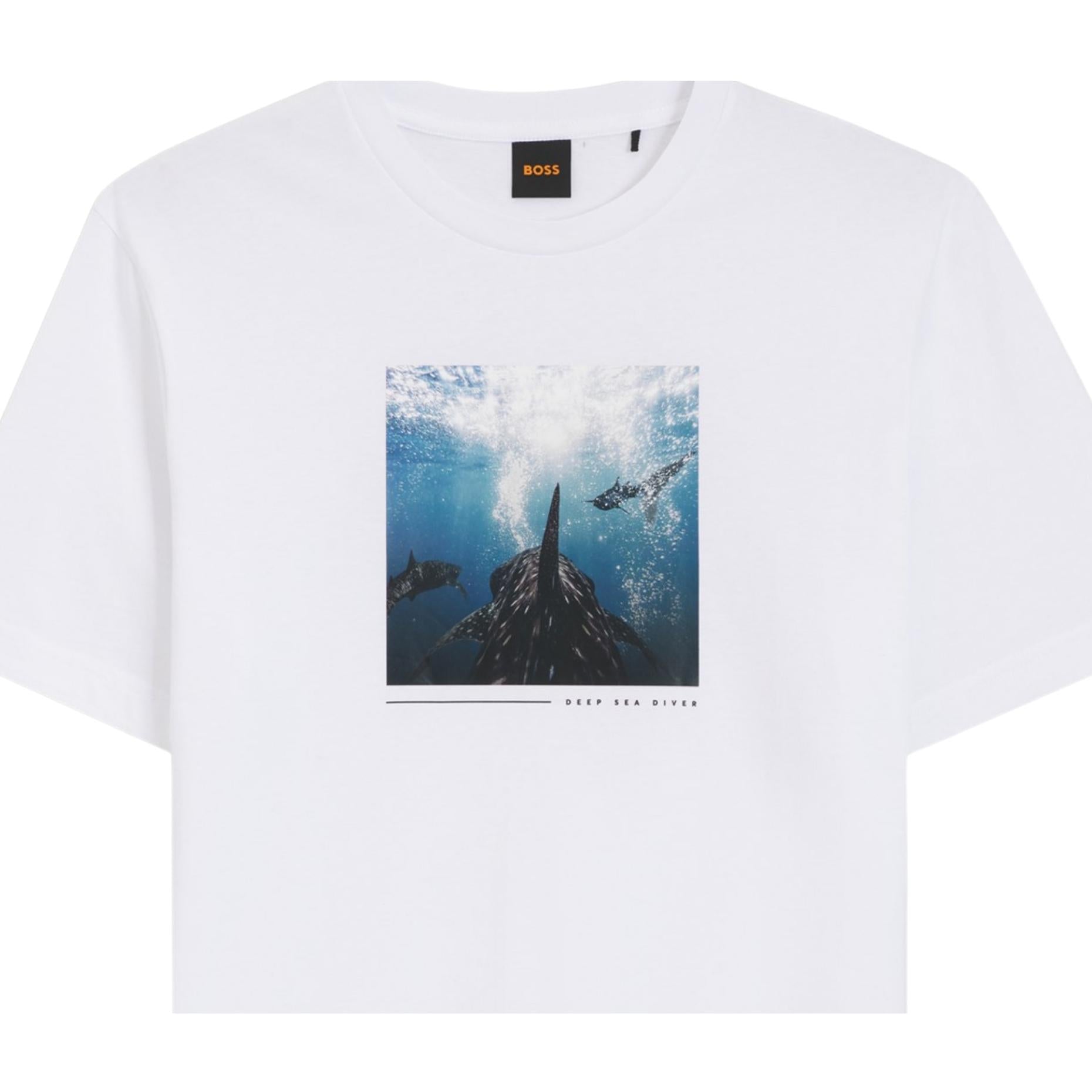 BOSS Cotton-Jersey Printed Artwork White T-Shirt
