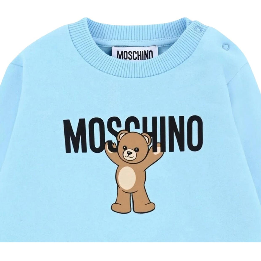 Moschino Baby Teddy Bear Logo Sky Blue Crew Neck Sweatshirt