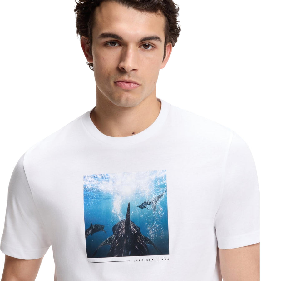 BOSS Cotton-Jersey Printed Artwork White T-Shirt