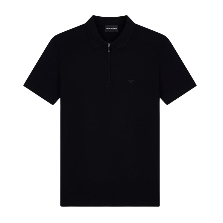 Emporio Armani Pique Half Zip Black Polo Shirt