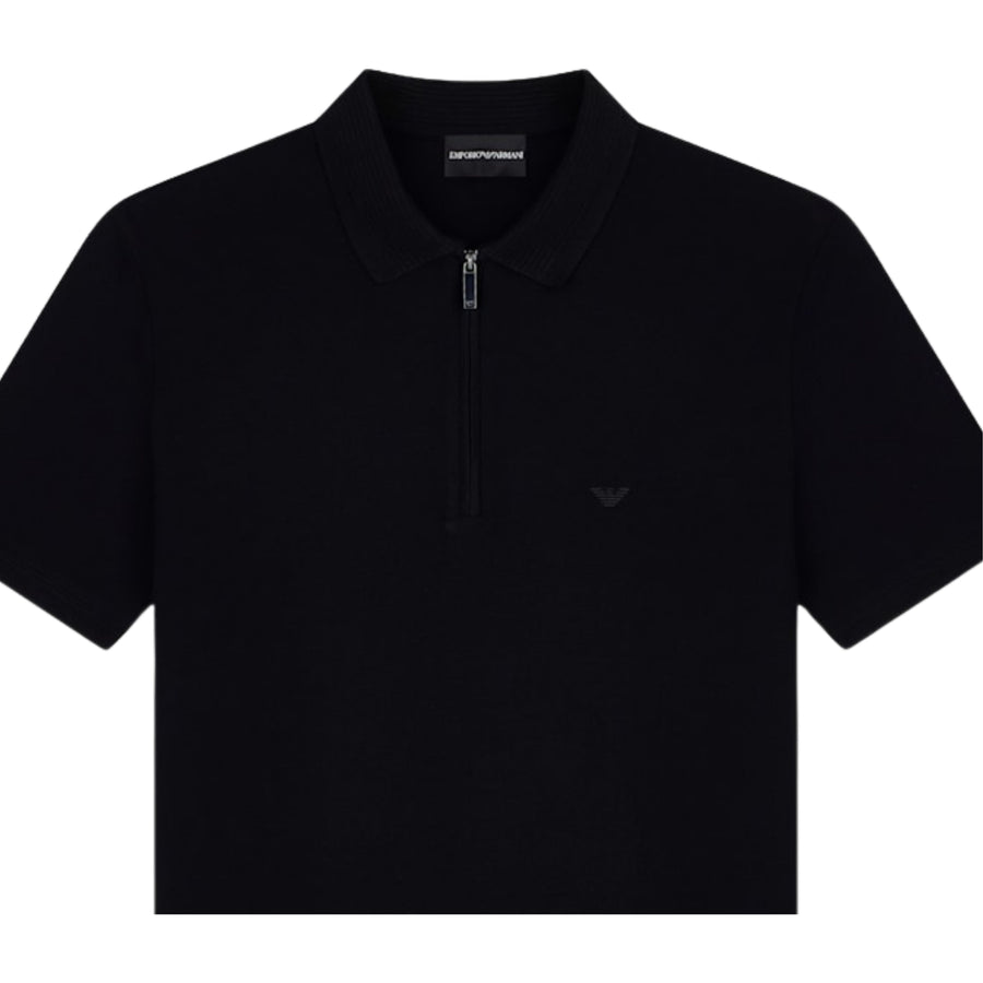 Emporio Armani Pique Half Zip Black Polo Shirt