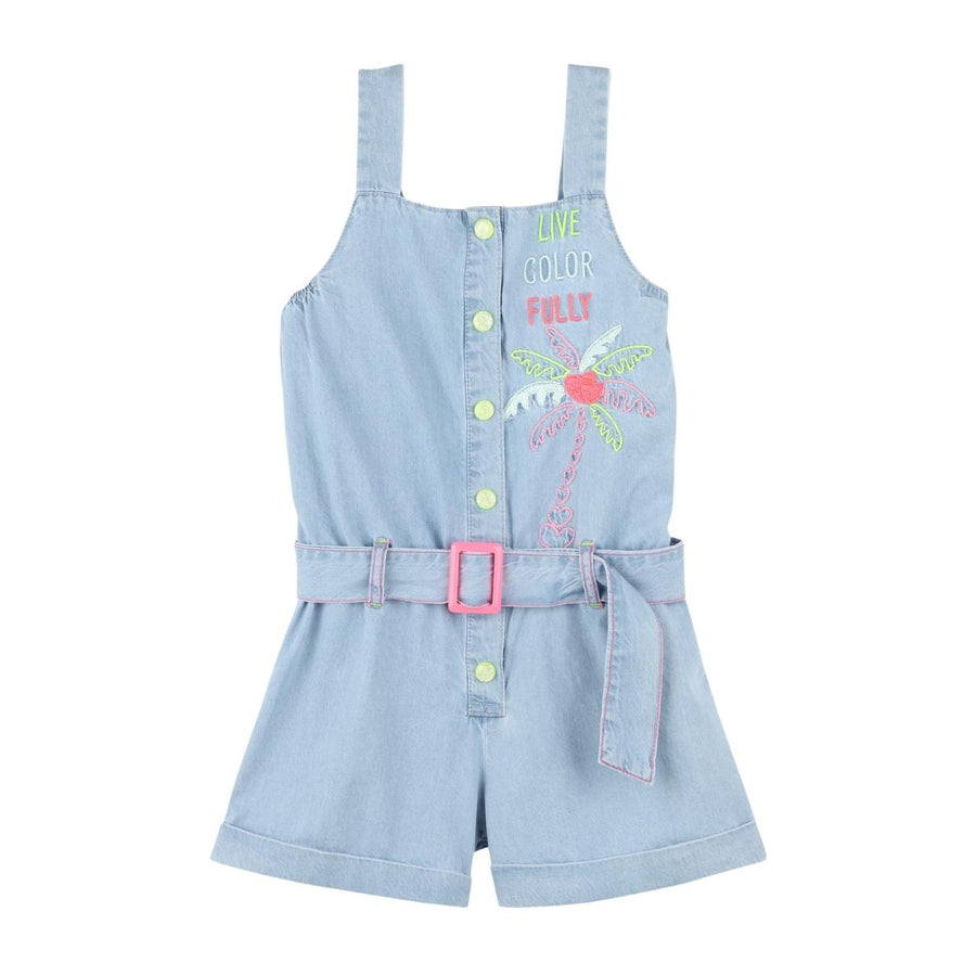 Billieblush Kids Embroidered Denim Strappy Playsuit