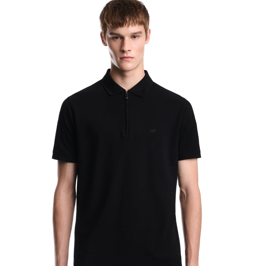 Emporio Armani Pique Half Zip Black Polo Shirt