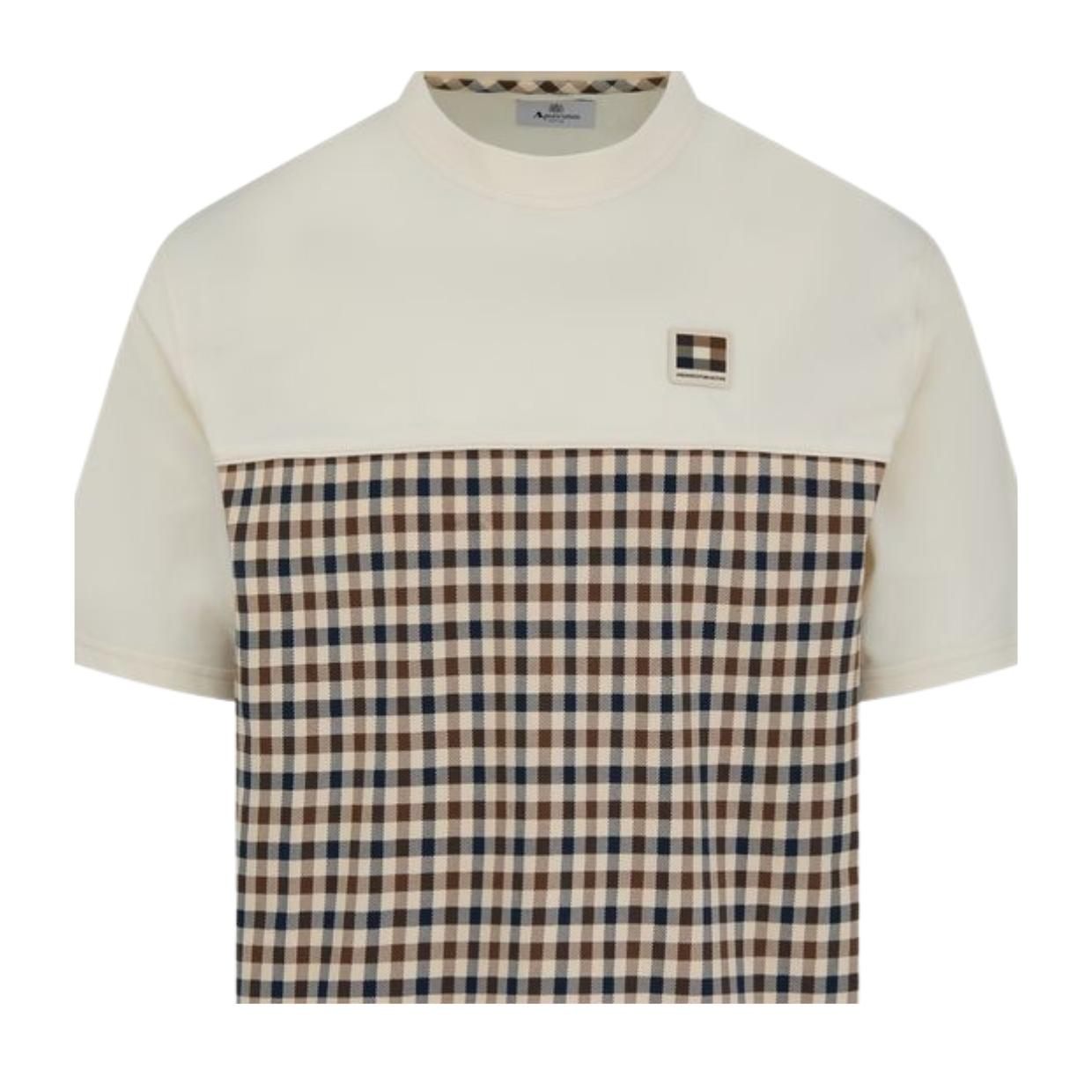 Aquascutum Active Club Check Panel White T-Shirt