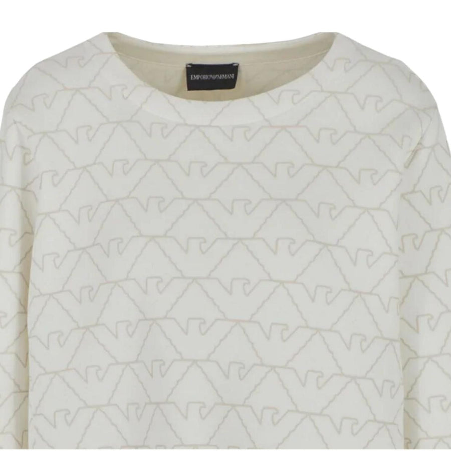 Emporio Armani All-Over Eagle Logo Off-White Sweatshirt