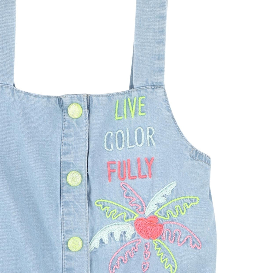Billieblush Kids Embroidered Denim Strappy Playsuit