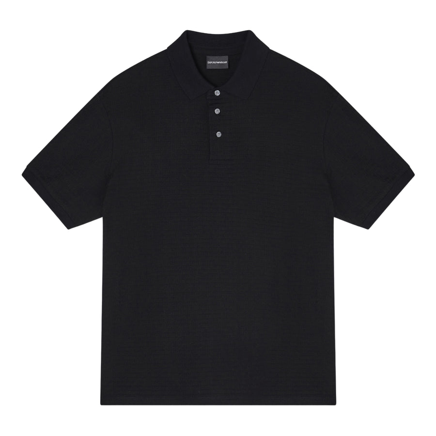 Emporio Armani Logo Lettering Jacquard Black Polo Shirt