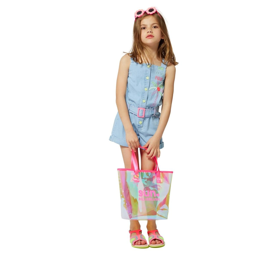 Billieblush Kids Embroidered Denim Strappy Playsuit