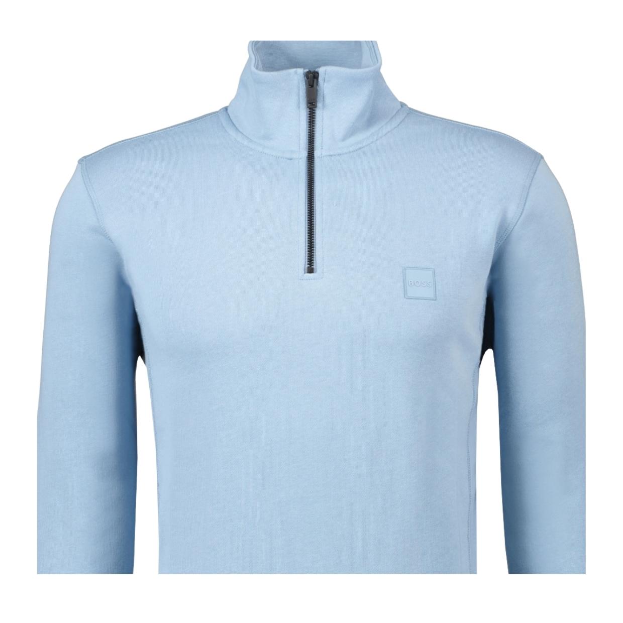 BOSS Zetrust Logo Patch Light Blue Zip Neck Sweatshirt