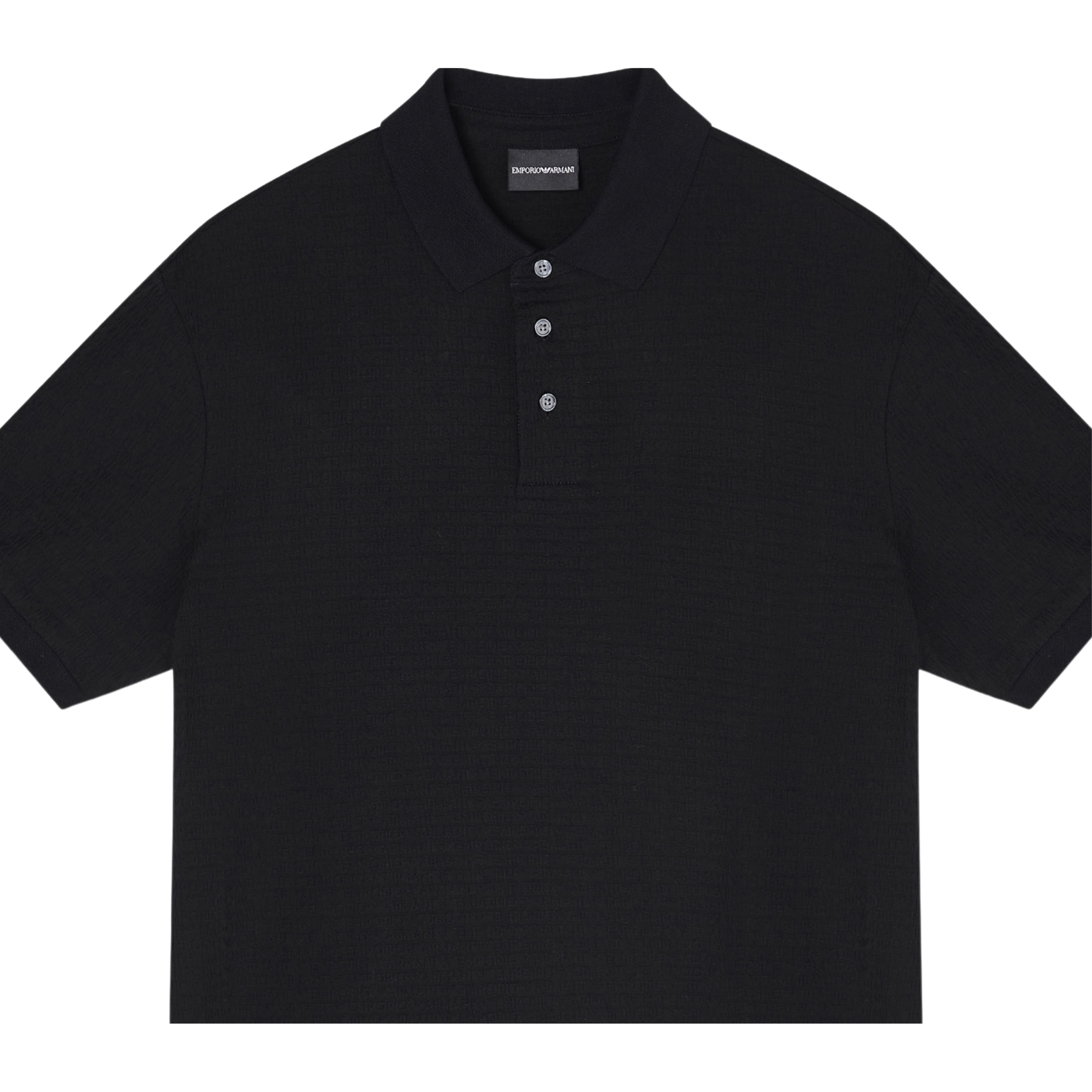 Emporio Armani Logo Lettering Jacquard Black Polo Shirt