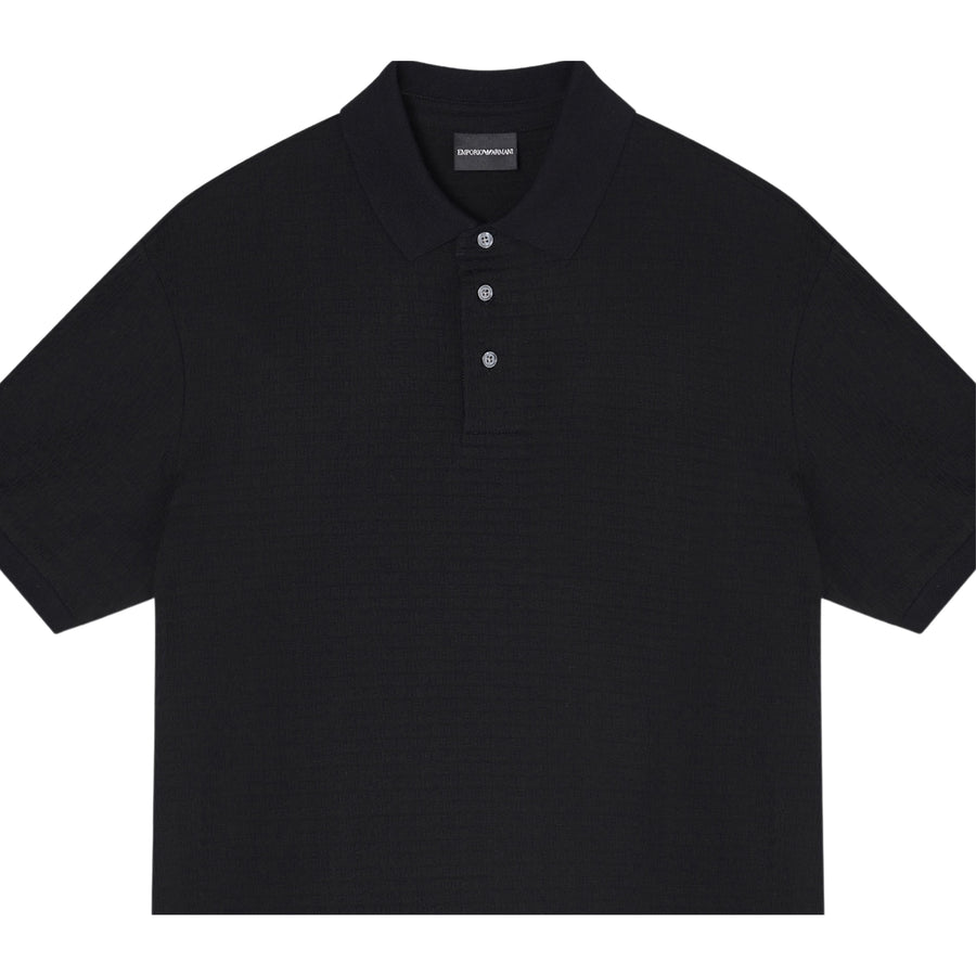 Emporio Armani Logo Lettering Jacquard Black Polo Shirt