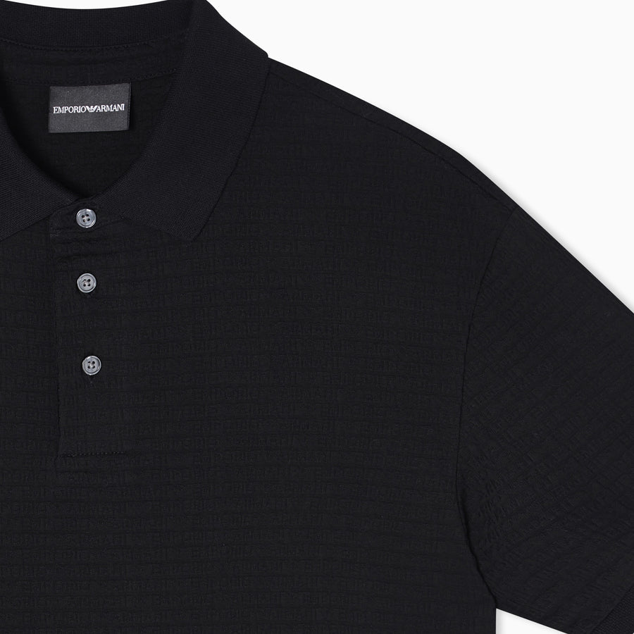 Emporio Armani Logo Lettering Jacquard Black Polo Shirt