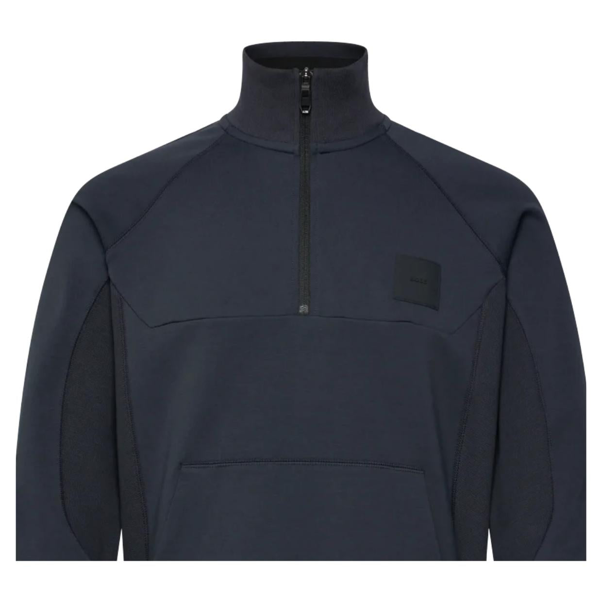 BOSS Sweat Rib Half Zip Navy Sweatshirt