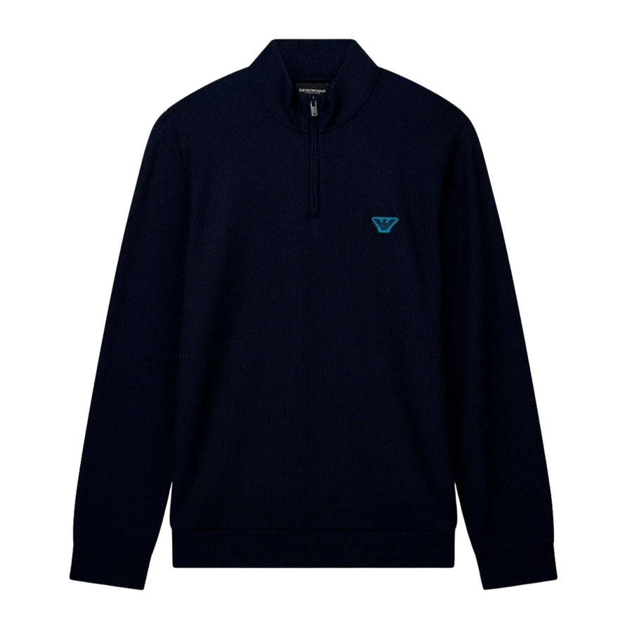 Emporio Armani Bodywear Waffle Navy Half Zip Sweatshirt