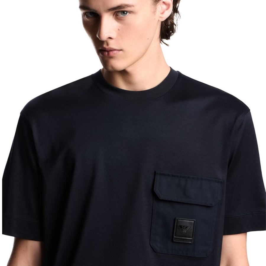Emporio Armani Logo Patch Lyocell-Blend Dark Navy T-Shirt