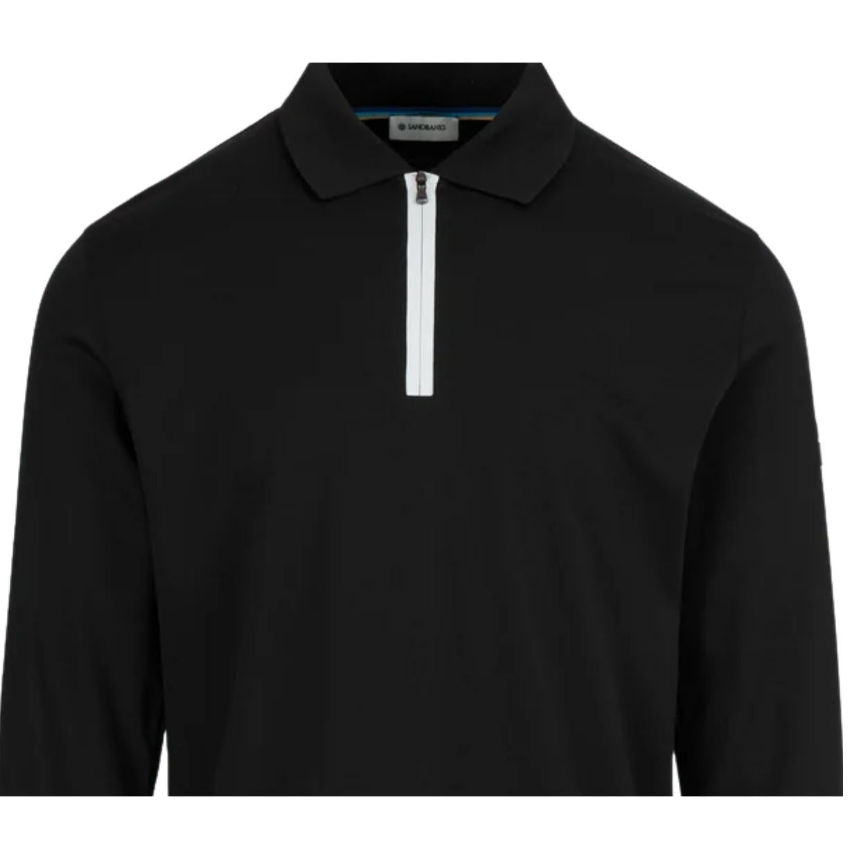 Sandbanks Silicone Zip Long Sleeve Black Polo Shirt