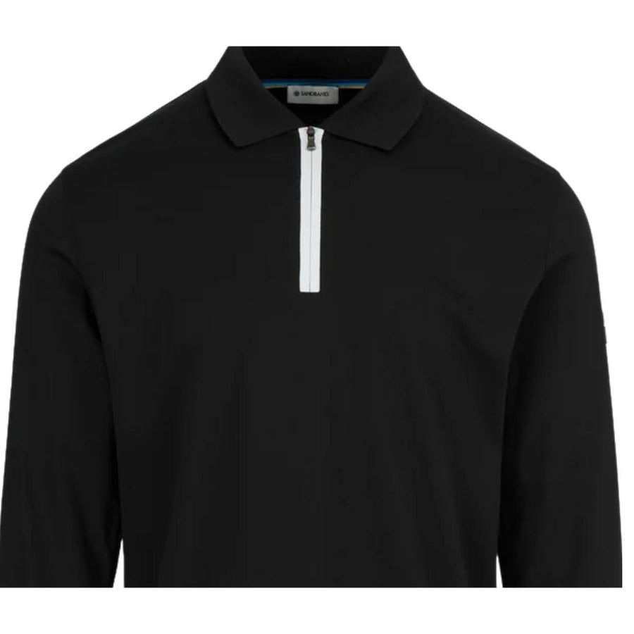 Sandbanks Silicone Zip Long Sleeve Black Polo Shirt