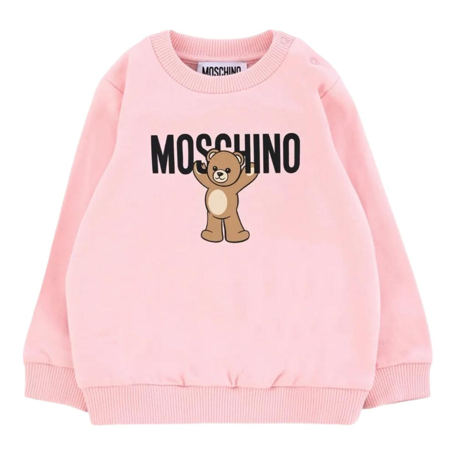 Moschino Baby Teddy Bear Logo Pink Crew Neck Sweatshirt