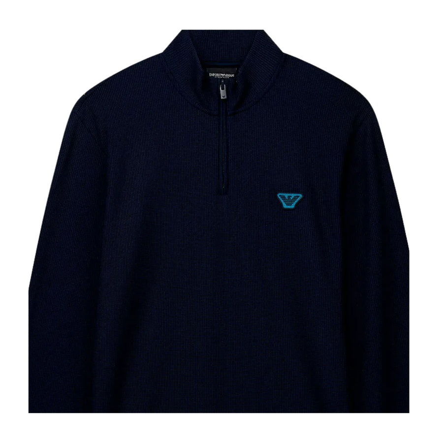 Emporio Armani Bodywear Waffle Navy Half Zip Sweatshirt