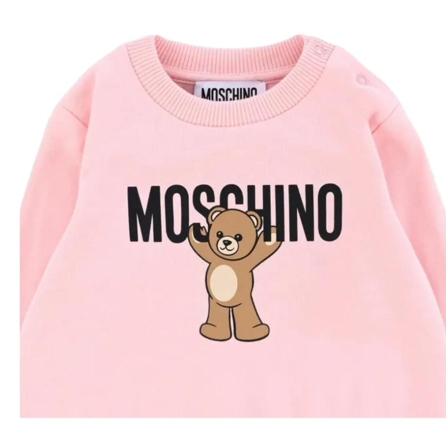 Moschino Baby Teddy Bear Logo Pink Crew Neck Sweatshirt