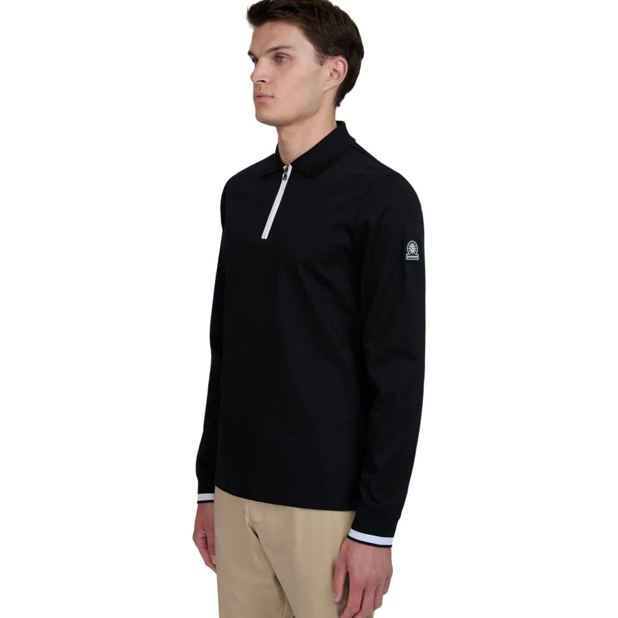 Sandbanks Silicone Zip Long Sleeve Black Polo Shirt