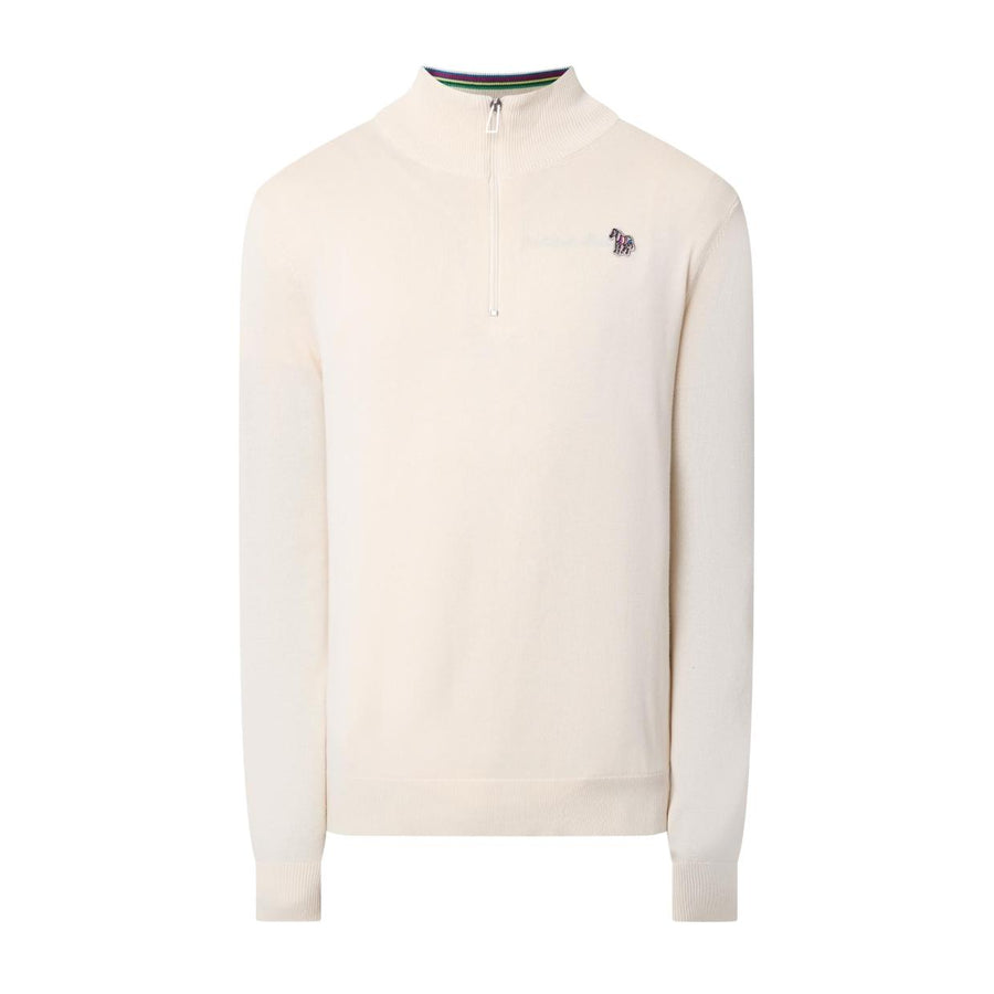 Paul Smith Zebra Logo Patch Cotton Off-White Half Zip Knitted Sweatshirt