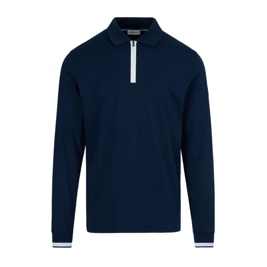 Sandbanks Silicone Zip Long Sleeve Navy Polo Shirt