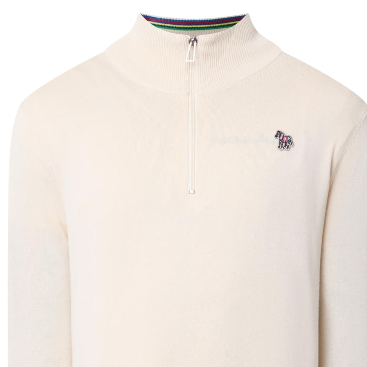 Paul Smith Zebra Logo Patch Cotton Off-White Half Zip Knitted Sweatshirt