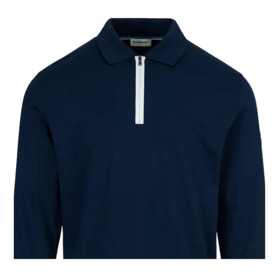 Sandbanks Silicone Zip Long Sleeve Navy Polo Shirt