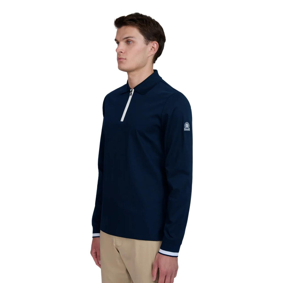 Sandbanks Silicone Zip Long Sleeve Navy Polo Shirt