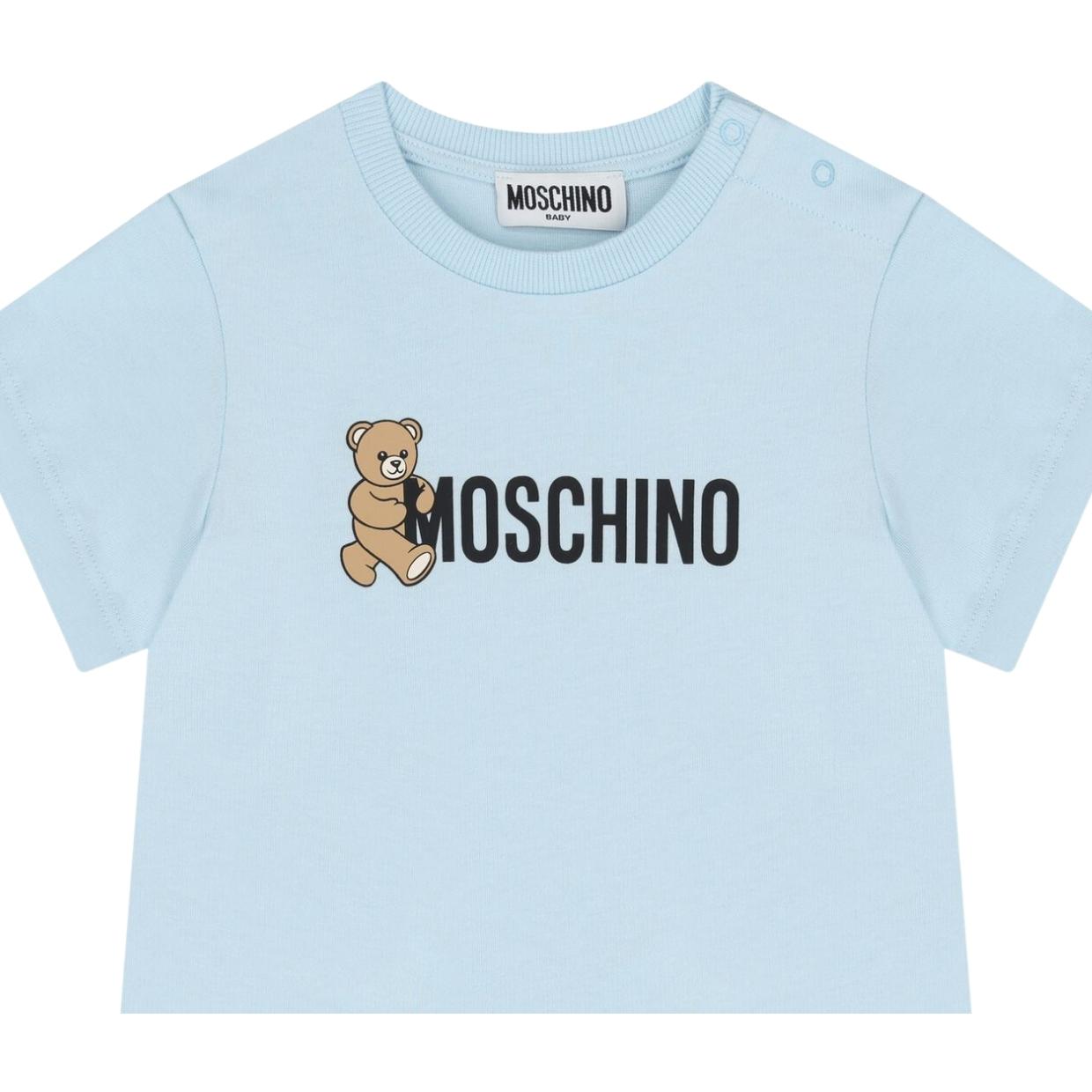 Moschino Baby Print Teddy Bear Sky Blue T-Shirt