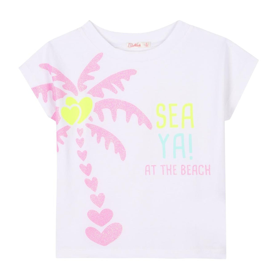 Billieblush Kids Glittery Graphic White T-Shirt
