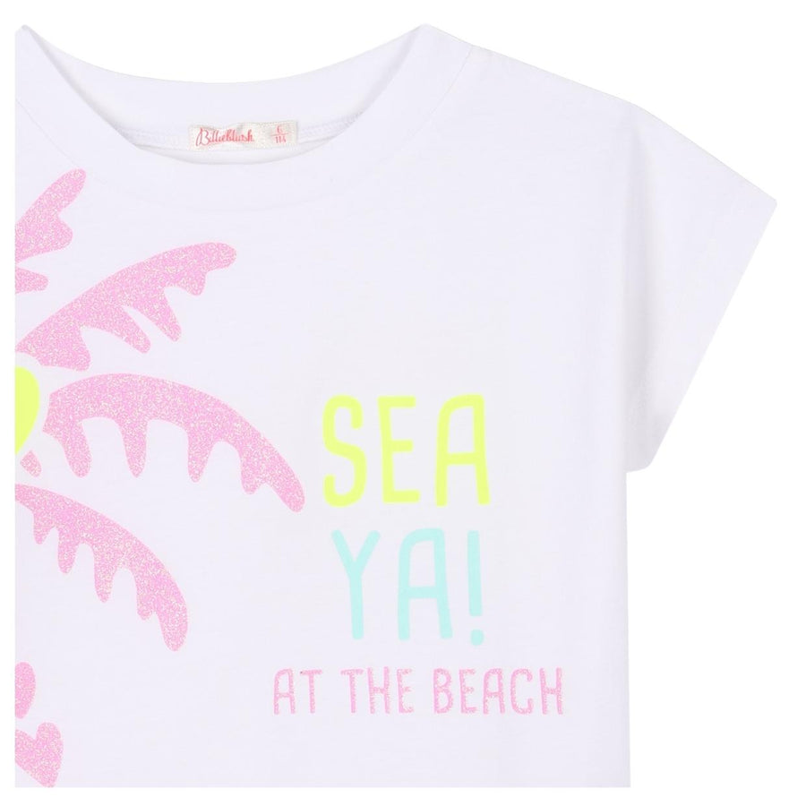 Billieblush Kids Glittery Graphic White T-Shirt