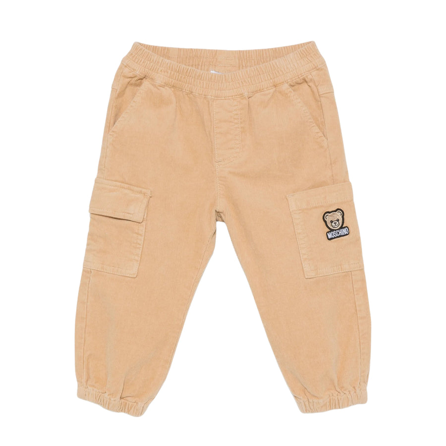 Moschino Baby Teddy Bear Patch Beige Corduroy Cargo Pants
