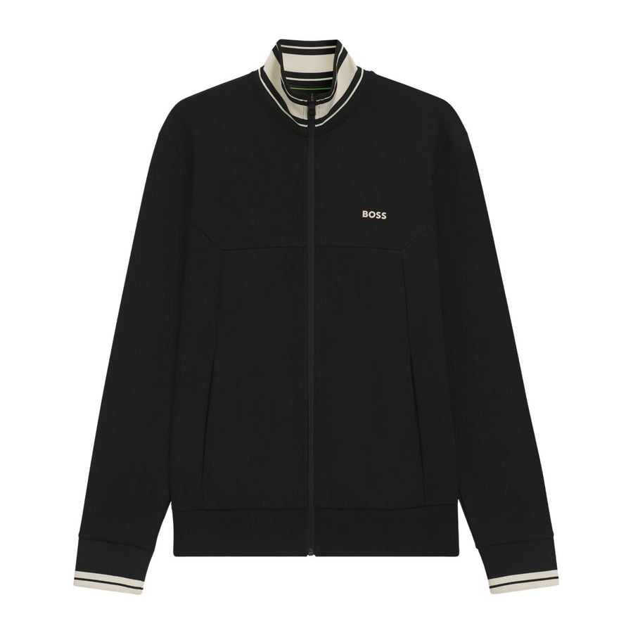 BOSS Contrast Stripe Detail Black Zip-Up Sweatshirt