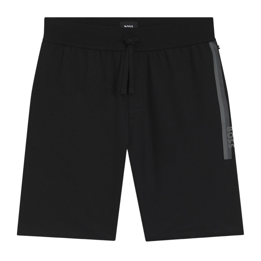 BOSS Cotton Terry Stripe & Logo Black Sweats Shorts