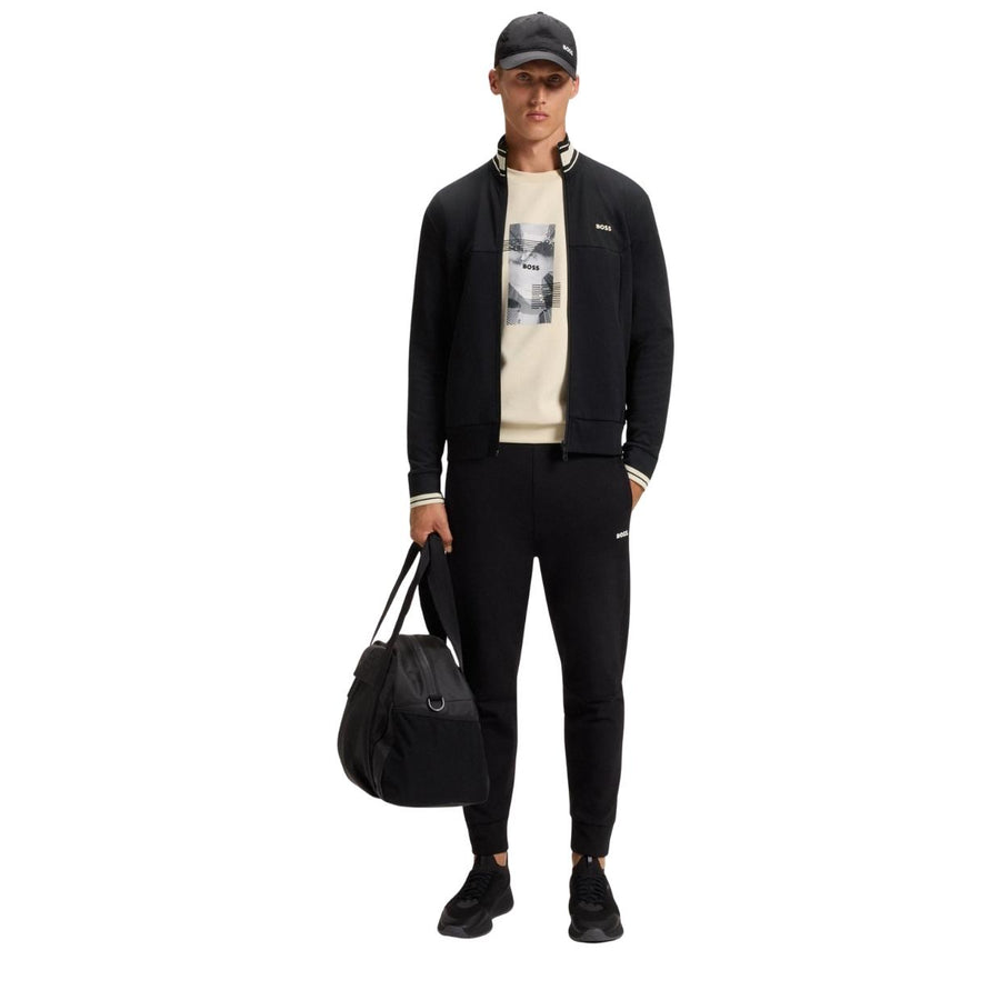 BOSS Contrast Stripe Detail Black Zip-Up Sweatshirt