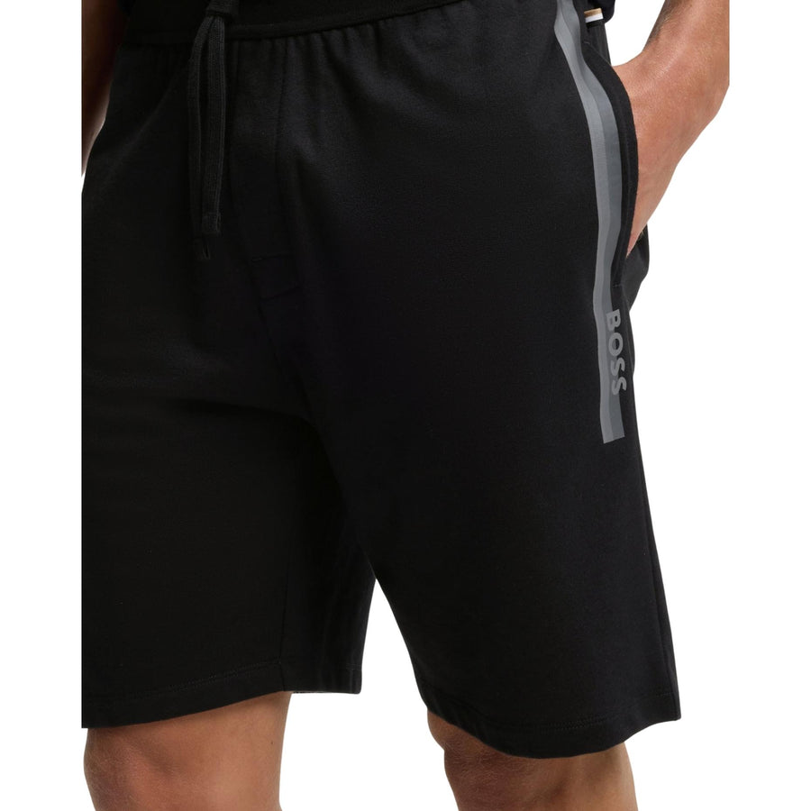BOSS Cotton Terry Stripe & Logo Black Sweats Shorts