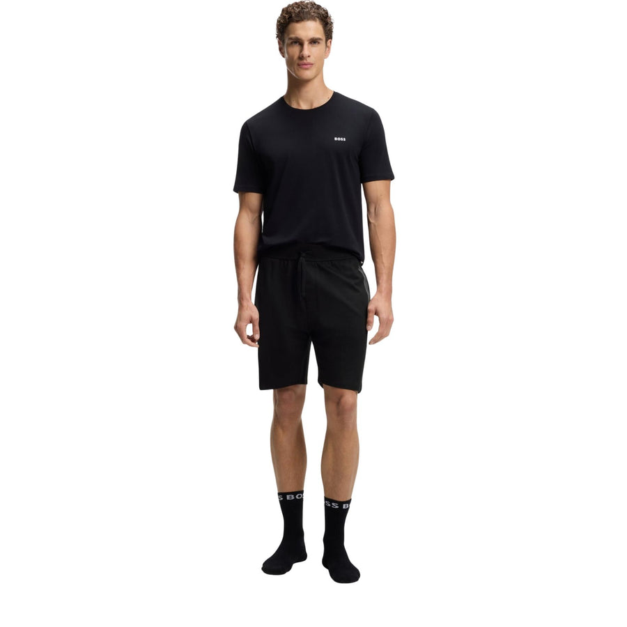 BOSS Cotton Terry Stripe & Logo Black Sweats Shorts