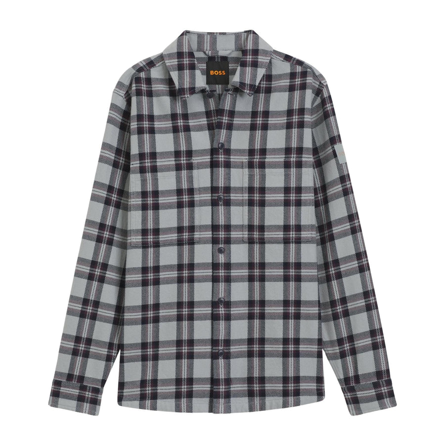 BOSS Locky 2 Checked Cotton Oversized Fit Grey Overshirt