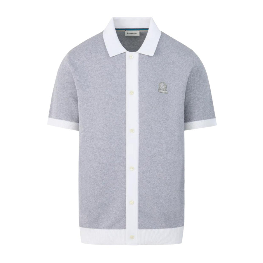 Sandbanks Full-Button Knitted Grey Marl Polo Shirt