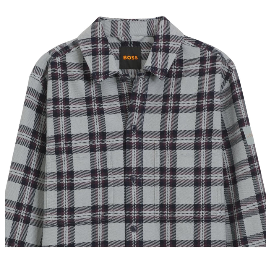 BOSS Locky 2 Checked Cotton Oversized Fit Grey Overshirt