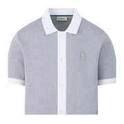 Sandbanks Full-Button Knitted Grey Marl Polo Shirt