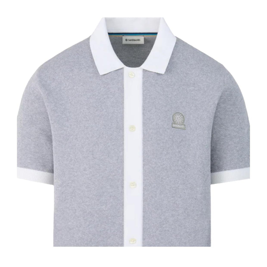 Sandbanks Full-Button Knitted Grey Marl Polo Shirt
